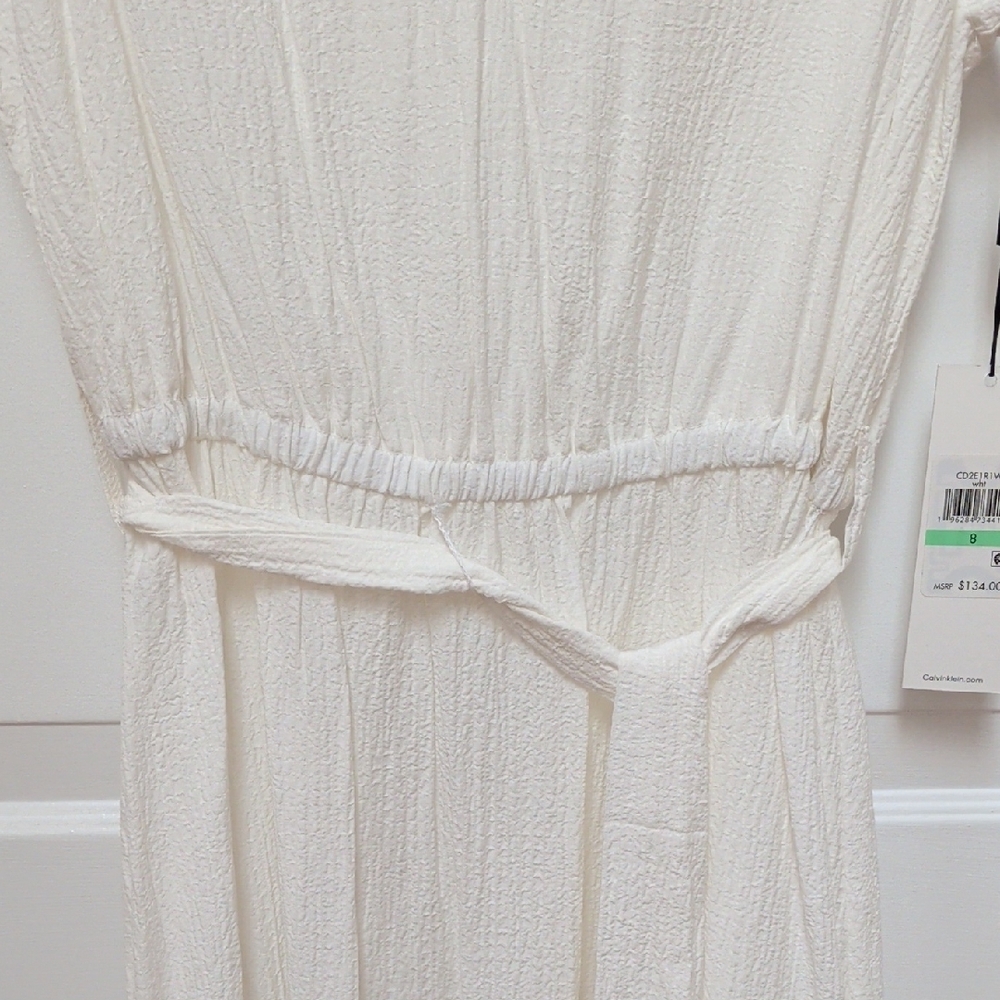Calvin Klein Cream V-Neck Tiered Midi Dress - Picture 4 of 10